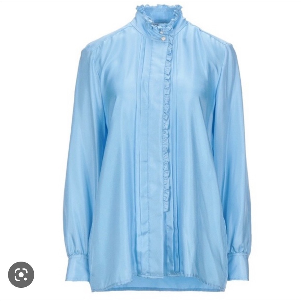 Sandro light blue 100% silk ruffled button up - size 2 (Fr)
